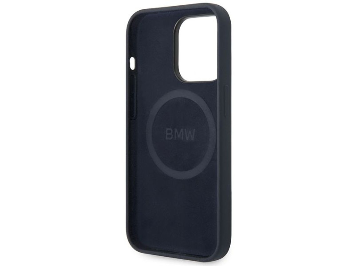 Capa BMW BMHMP14XSILNA para iPhone 14 Pro Max 6.7" azul marinho/azul marinho, em silicone com logoti