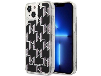 Karl Lagerfeld KLHCP14SLMNMK iPhone 14 6.1 "carcasa r�gida negra / negro Monograma con purpurina l�q
