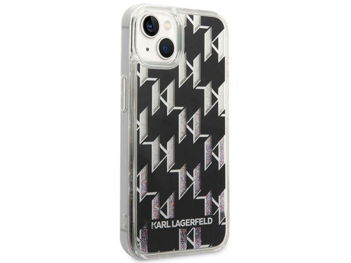 Karl Lagerfeld KLHCP14SLMNMK iPhone 14 6.1 "capa r�gida preta / monograma com glitter l�quido preto
