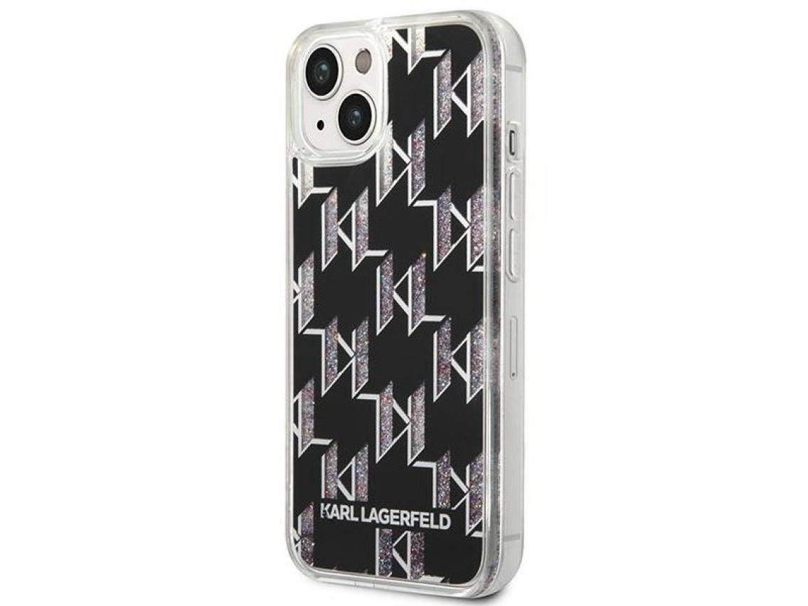 Karl Lagerfeld KLHCP14MLMNMK iPhone 14 Plus 6.7" carcasa rígida negra / Monograma con purpurina líqu