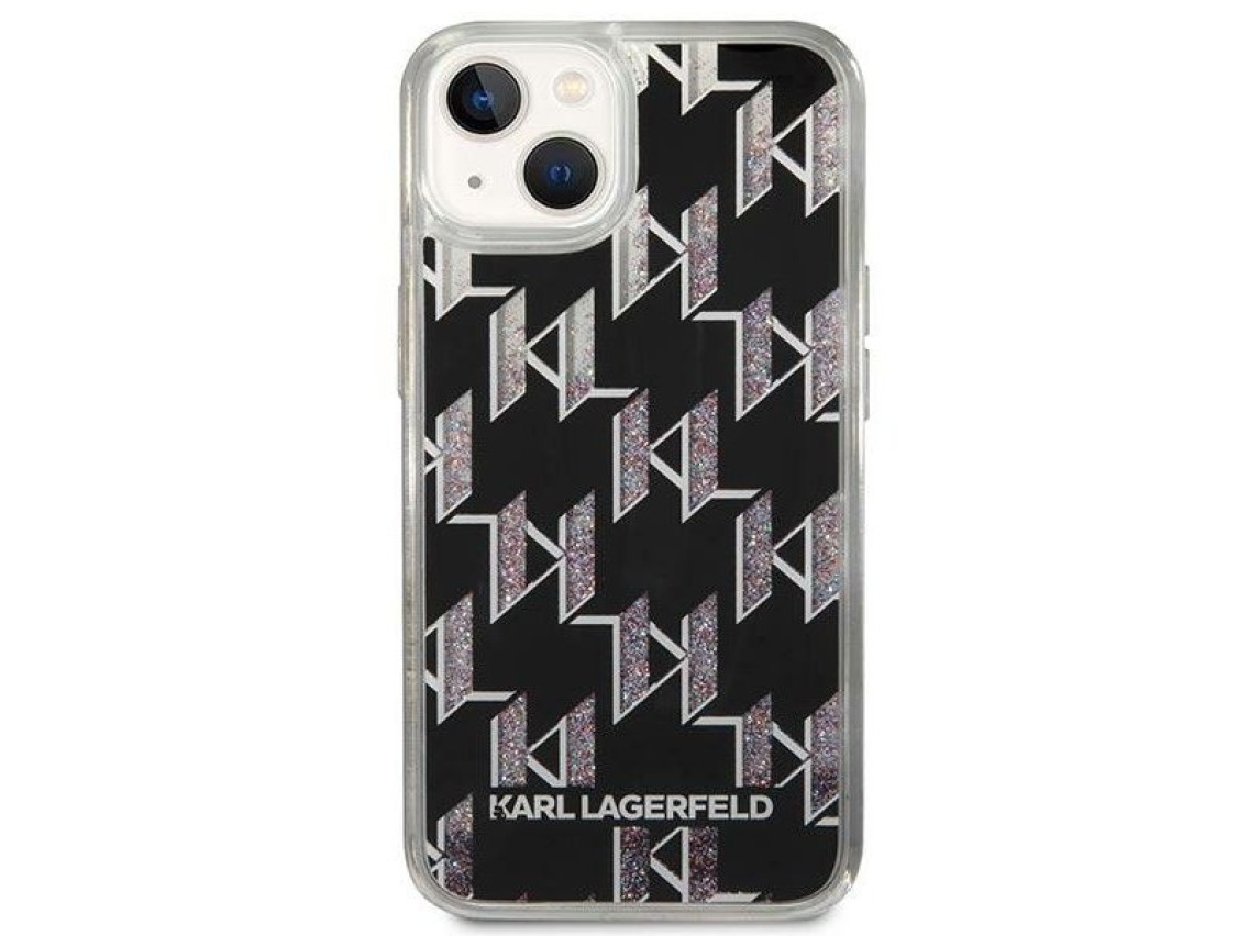 Karl Lagerfeld KLHCP14MLMNMK iPhone 14 Plus 6.7" carcasa rígida negra / Monograma con purpurina líqu