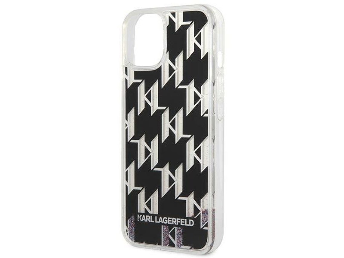 Karl Lagerfeld KLHCP14MLMNMK iPhone 14 Plus 6.7" carcasa rígida negra / Monograma con purpurina líqu