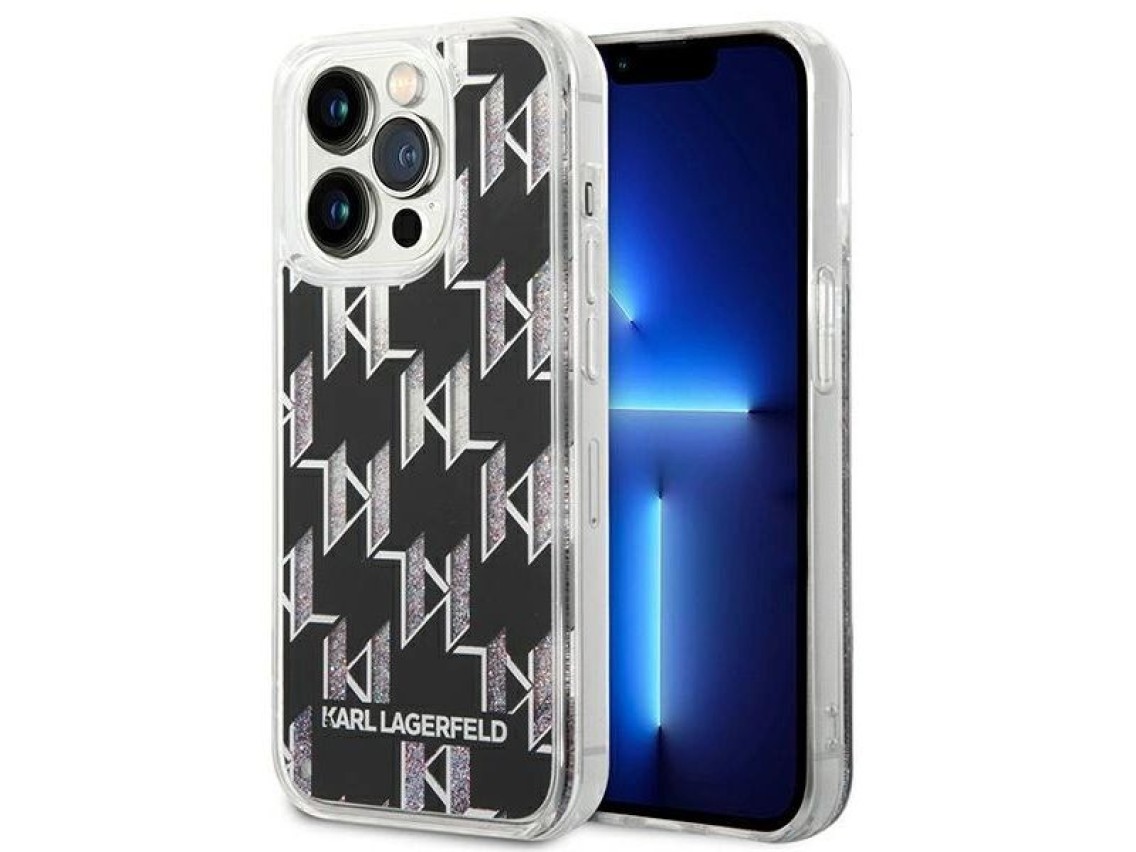 Karl Lagerfeld KLHCP14LLMNMK iPhone 14 Pro 6.1 "funda rígida negra / negro Monograma con purpurina l