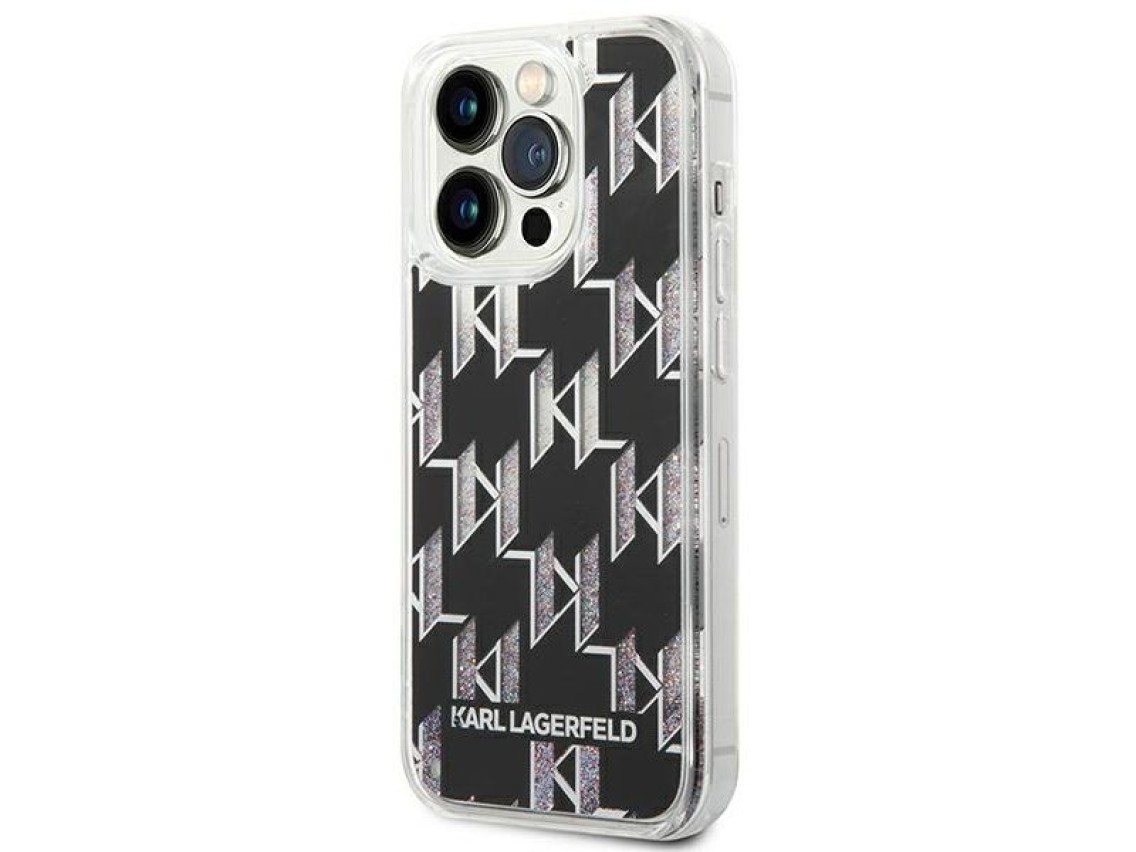 Karl Lagerfeld KLHCP14LLMNMK iPhone 14 Pro 6.1 "funda rígida negra / negro Monograma con purpurina l