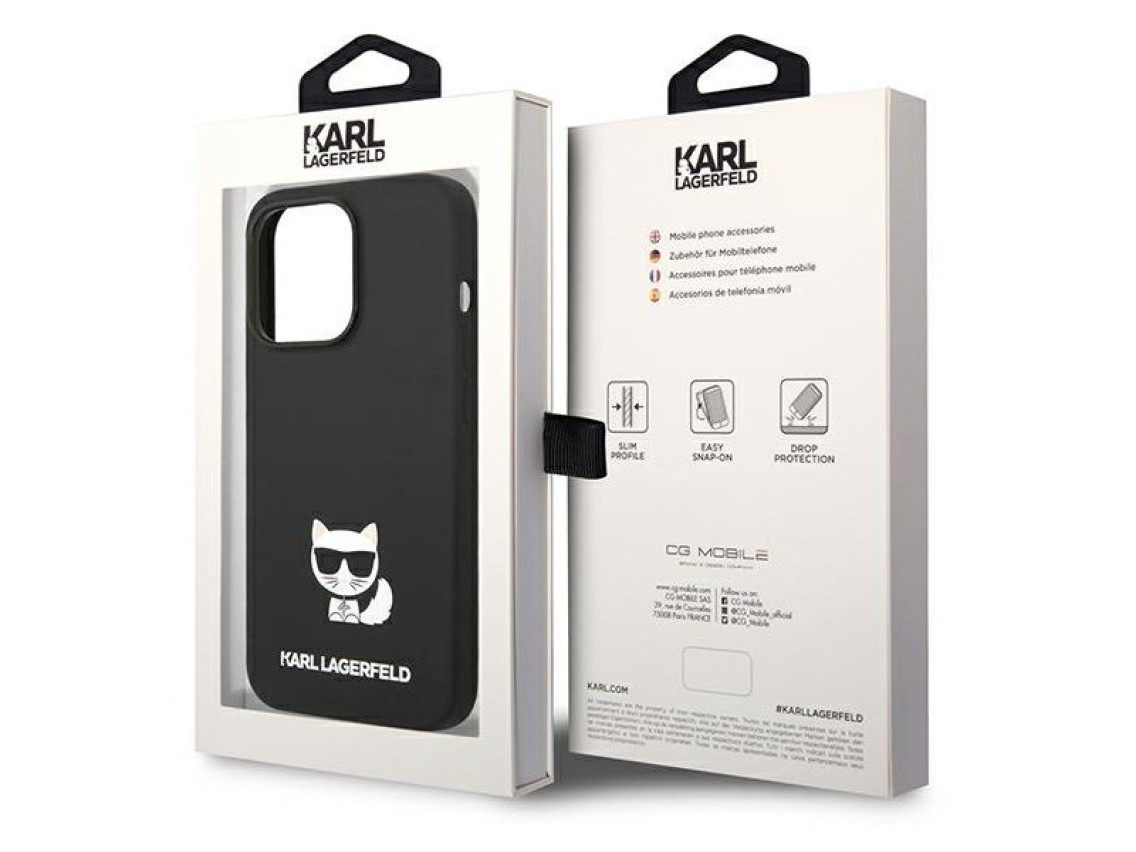 Karl Lagerfeld KLHCP14LSLCTBK iPhone 14 Pro 6.1 "capa rígida preta / corpo em silicone preto Choupet