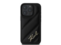 Capa para iPhone 16 Pro Max com estampa acolchoada e assinatura de Karl Lagerfeld - Preta