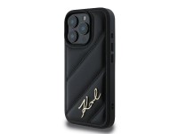 Capa para iPhone 16 Pro Max com estampa acolchoada e assinatura de Karl Lagerfeld - Preta