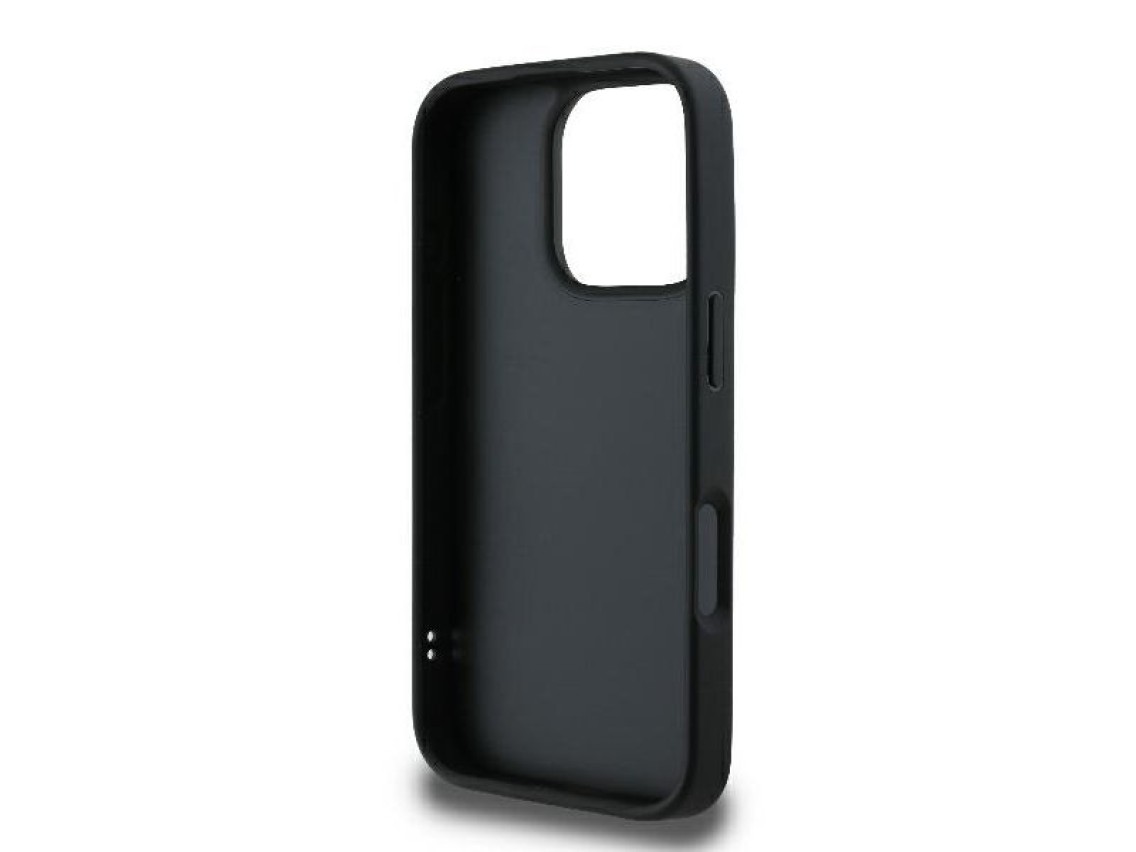 Capa para iPhone 16 Pro com estampa acolchoada e assinatura de Karl Lagerfeld - Preta