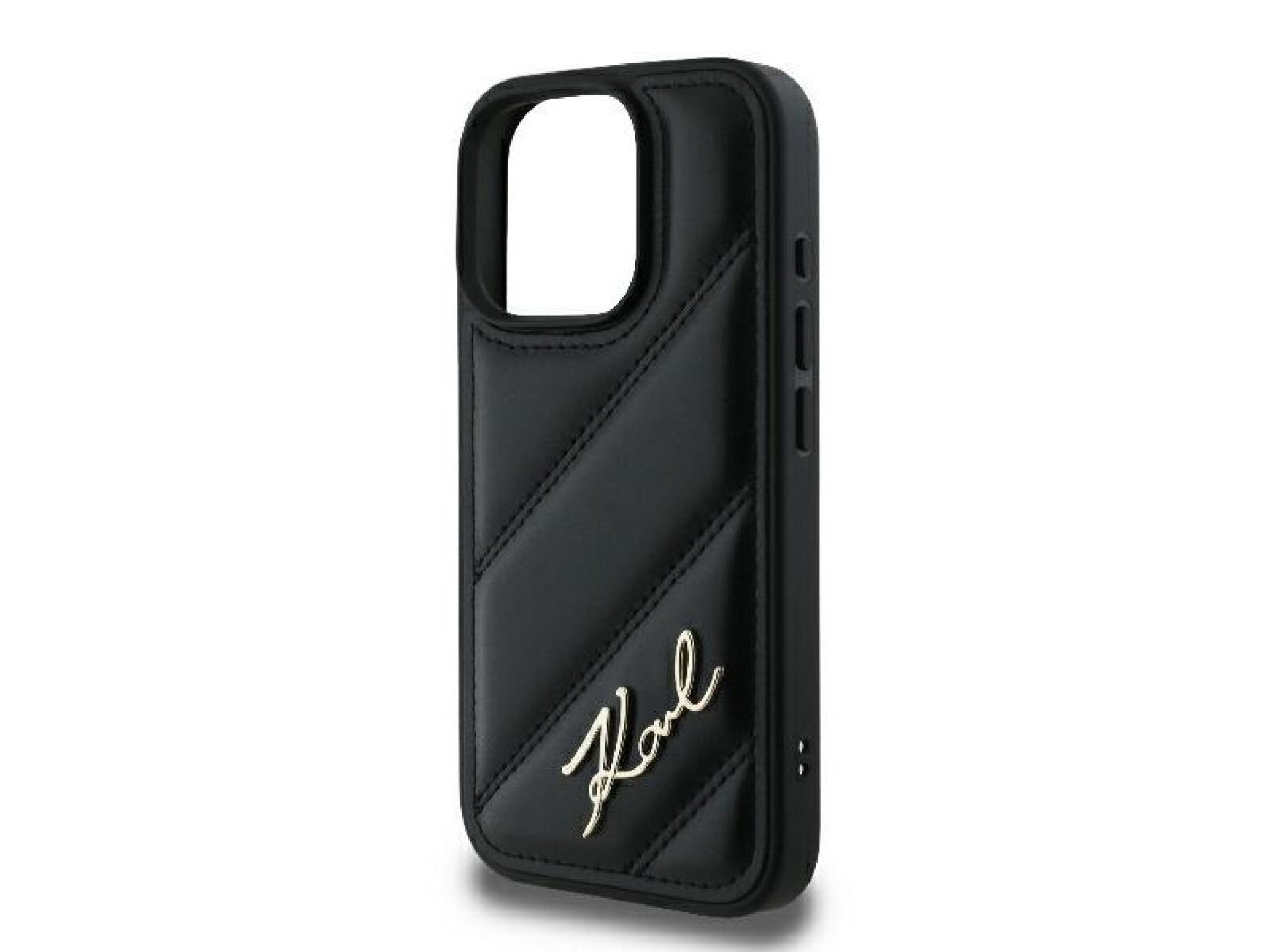 Capa para iPhone 16 Pro com estampa acolchoada e assinatura de Karl Lagerfeld - Preta