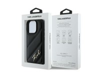 Capa para iPhone 16 Pro com estampa acolchoada e assinatura de Karl Lagerfeld - Preta Capa para iPhone 16 Pro com estampa acolchoada e assinatura de Karl Lagerfeld - Preta