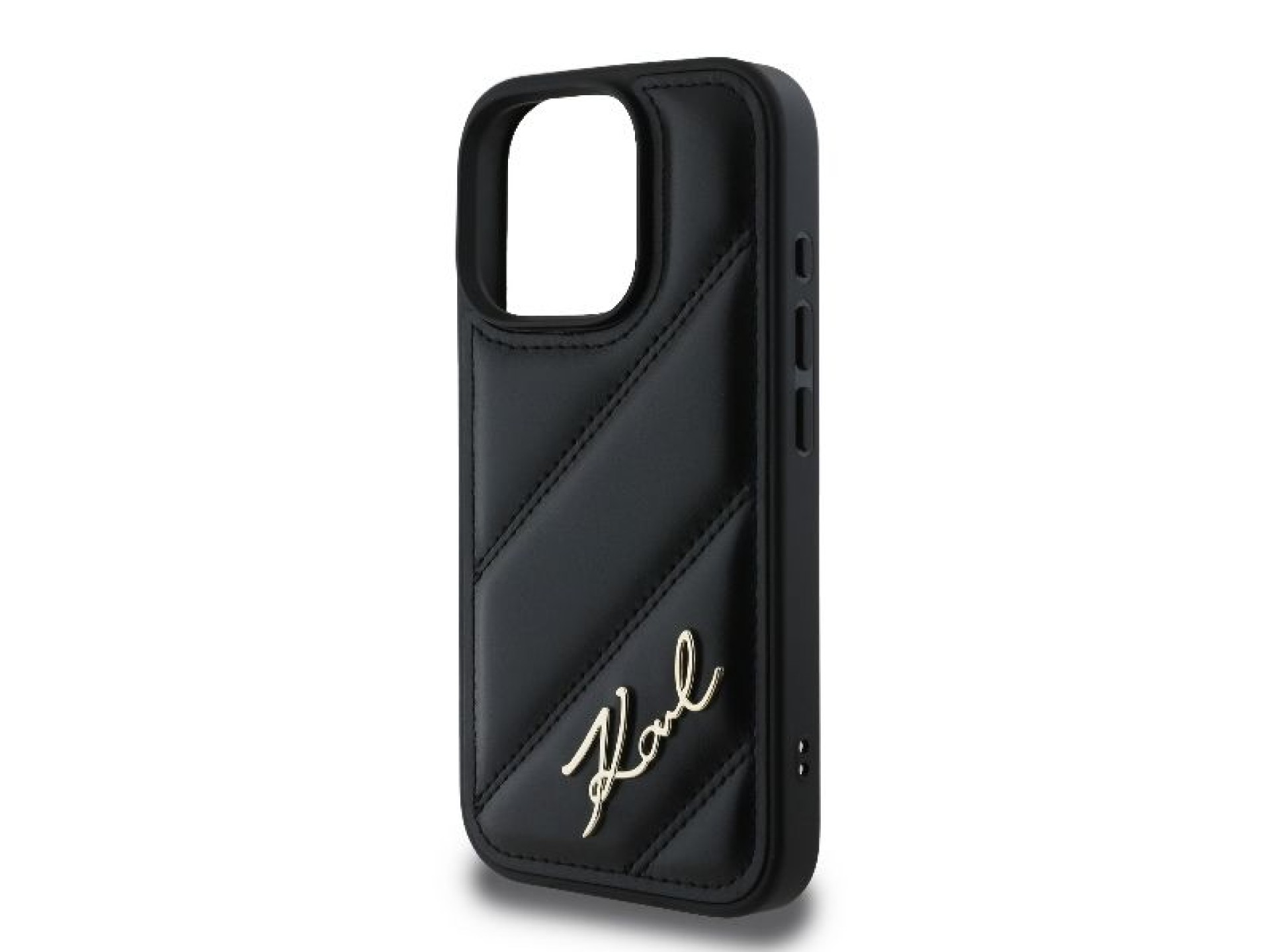 Capa para iPhone 16 Pro Max com estampa acolchoada e assinatura de Karl Lagerfeld - Preta
