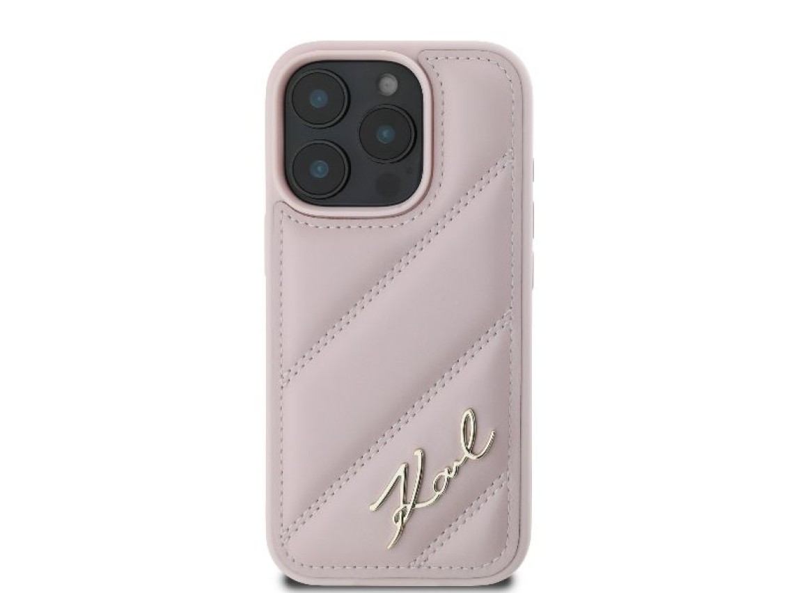 Funda acolchada con la firma de Karl Lagerfeld para iPhone 16 Pro - Rosa