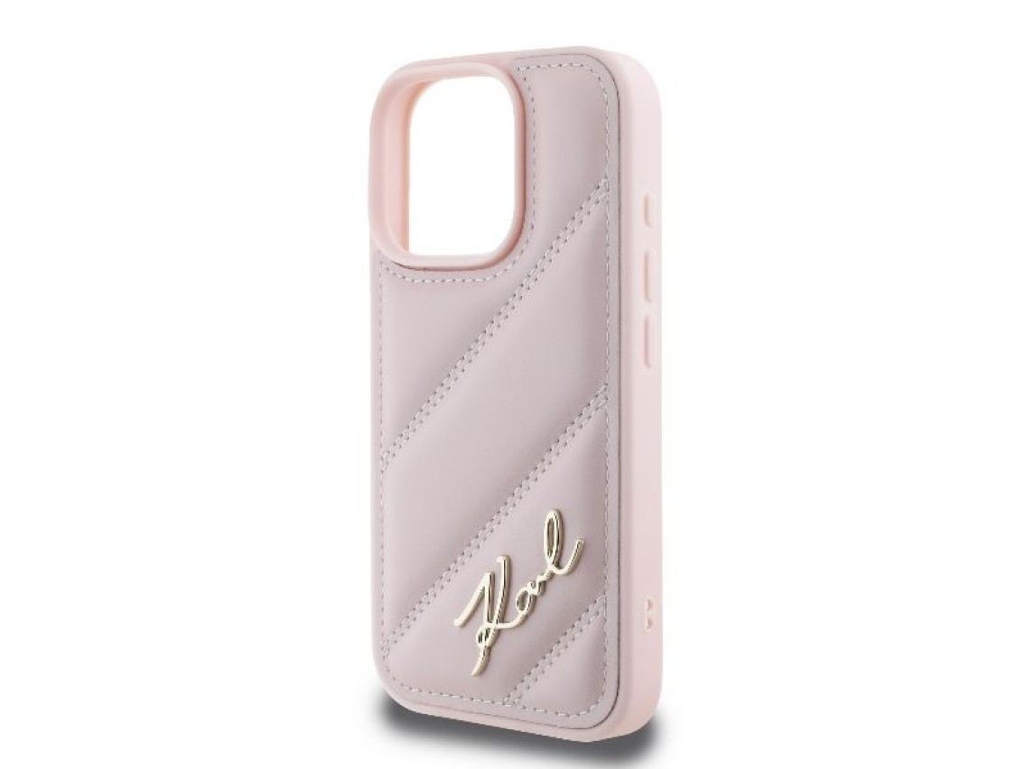 Funda acolchada con la firma de Karl Lagerfeld para iPhone 16 Pro - Rosa