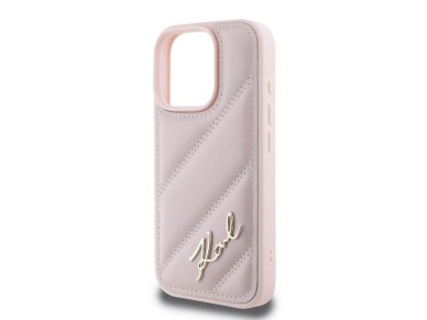 Karl Lagerfeld Quilted Signature iPhone 16 Pro Case - Pink Karl Lagerfeld Quilted Signature iPhone 16 Pro Case - Pink