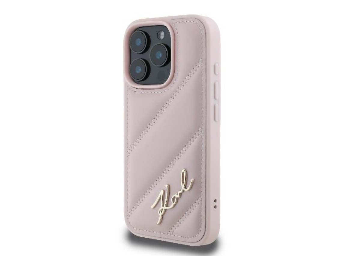 Funda acolchada con la firma de Karl Lagerfeld para iPhone 16 Pro - Rosa