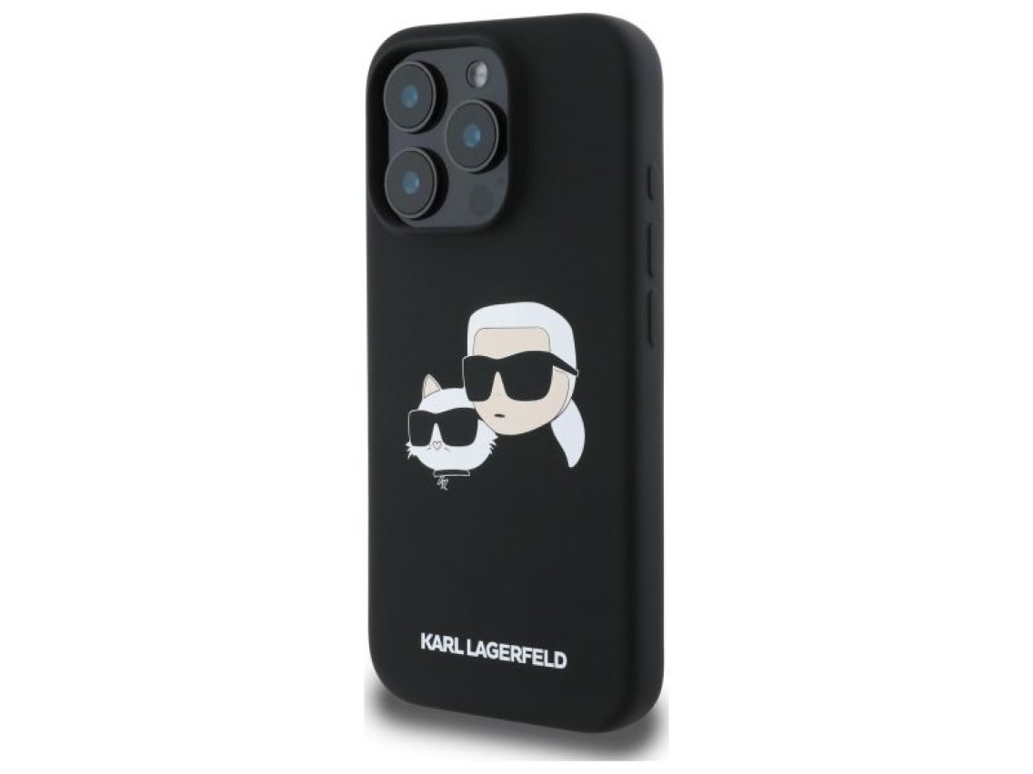 Capa de silicone Karl Lagerfeld com estampa de cabeças e MagSafe para iPhone 16 Pro Max - Preta