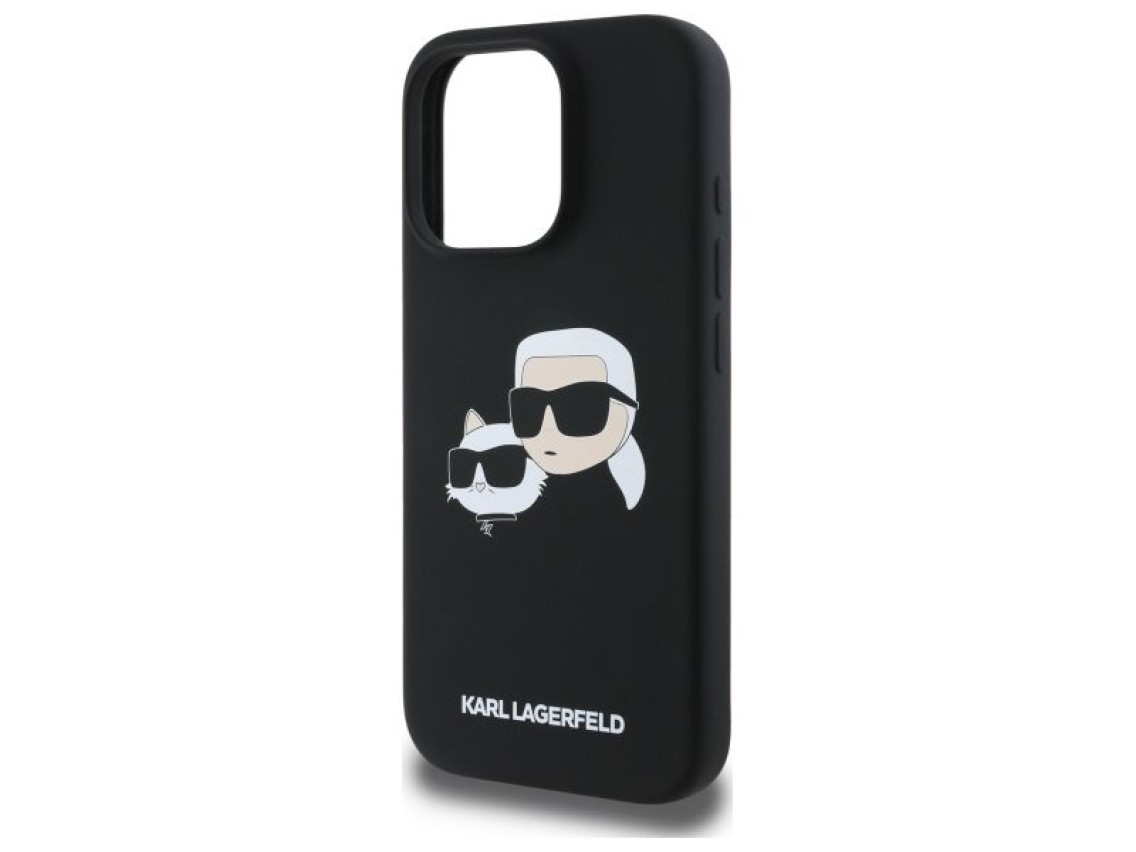 Capa de silicone Karl Lagerfeld com estampa de cabeças e MagSafe para iPhone 16 Pro Max - Preta
