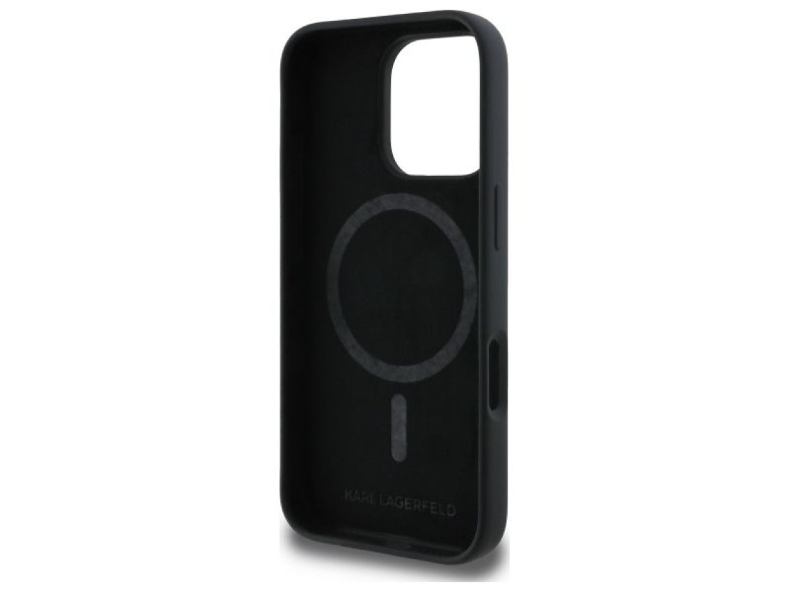 Capa de silicone Karl Lagerfeld com estampa de cabeças e MagSafe para iPhone 16 Pro Max - Preta