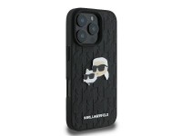 Karl Lagerfeld Monogram Karl & Choupette Head Pin iPhone 16 Pro Case - Black Karl Lagerfeld Monogram Karl & Choupette Head Pin iPhone 16 Pro Case - Black
