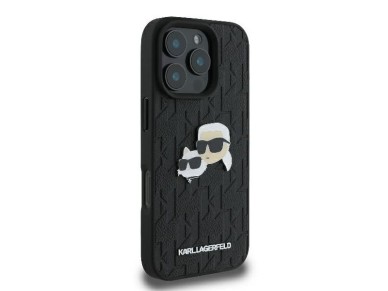 Karl Lagerfeld Monogram Karl & Choupette Head Pin iPhone 16 Pro Case - Black Karl Lagerfeld Monogram Karl & Choupette Head Pin iPhone 16 Pro Case - Black