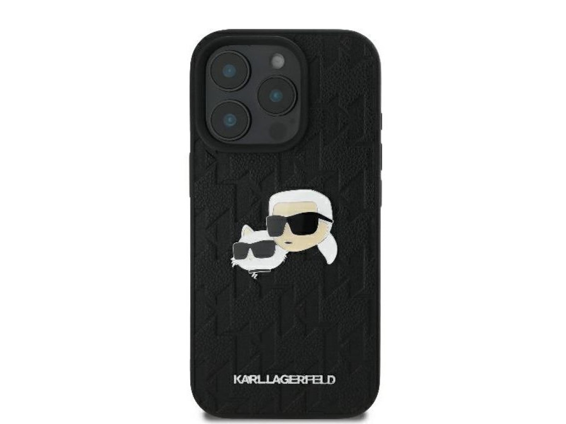 Karl Lagerfeld Monogram Karl & Choupette Head Pin iPhone 16 Pro Case - Black