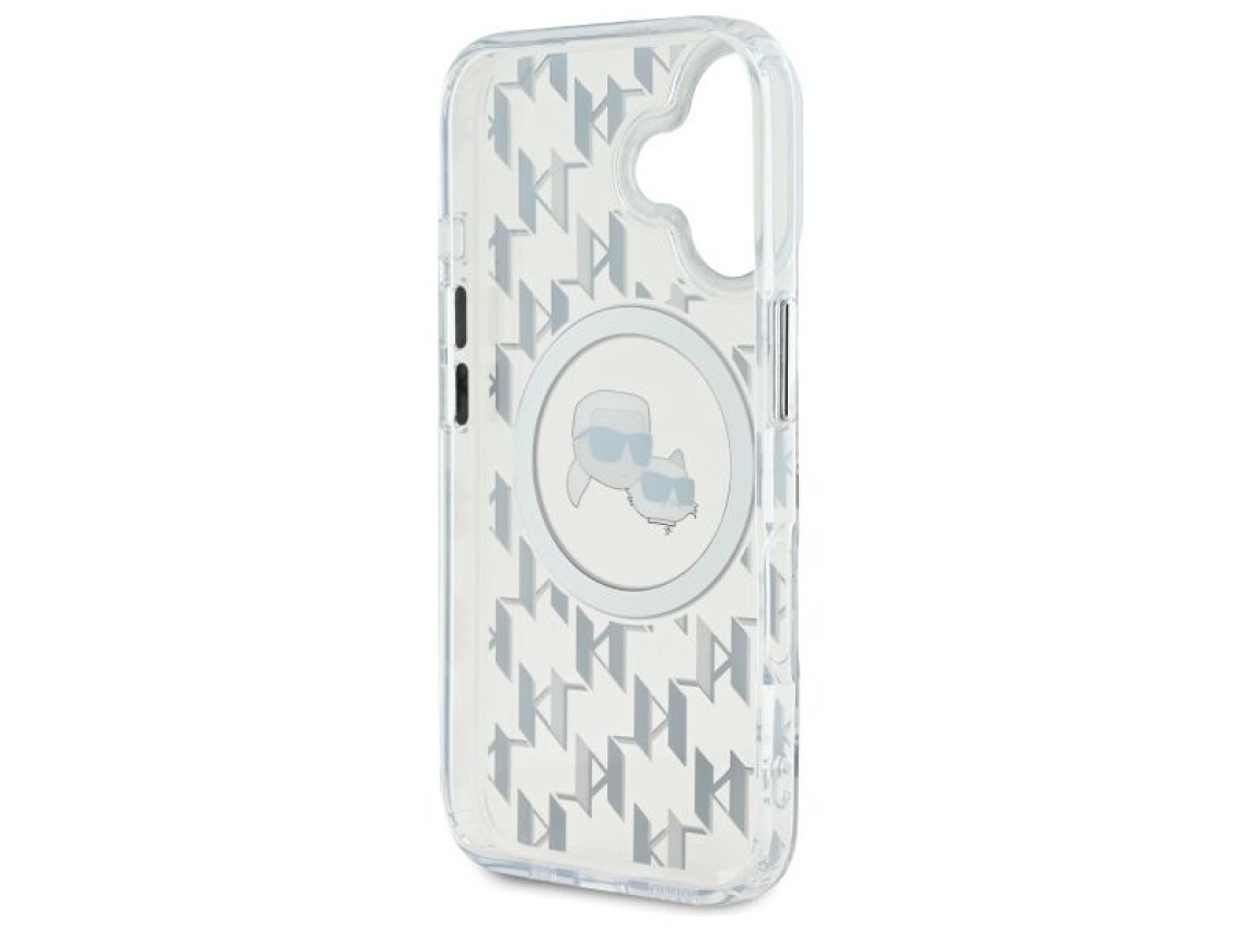 Capa MagSafe para iPhone 16 com monograma Karl Lagerfeld IML e cabeça de Karl & Choupette - Transpar