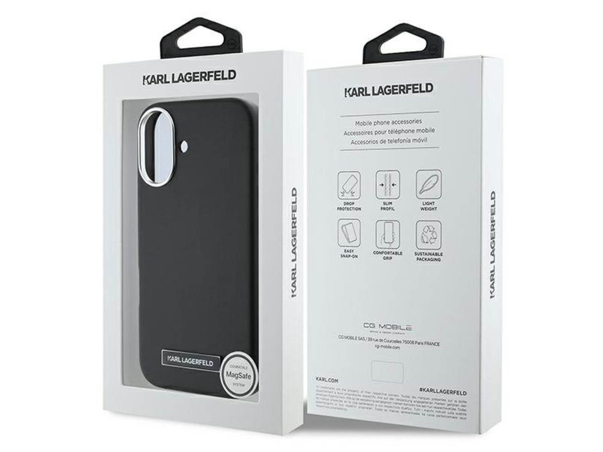 Capa MagSafe Karl Lagerfeld FW com placa de metal para iPhone 16 Plus - Preta