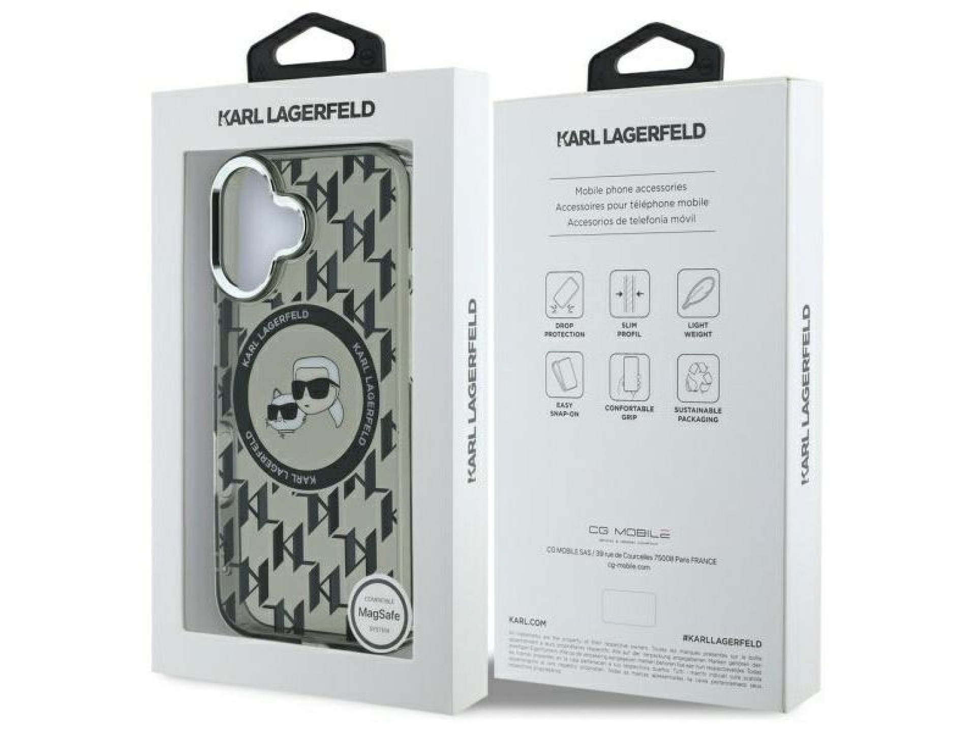 Funda para iPhone 16 Karl Lagerfeld IML Monogram Karl & Choupette Head MagSafe - Negra