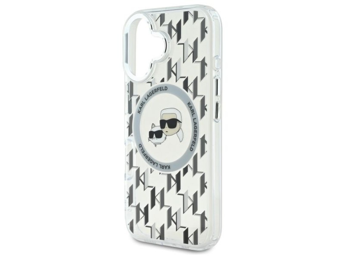 Capa MagSafe para iPhone 16 com monograma Karl Lagerfeld IML e cabeça de Karl & Choupette - Transpar