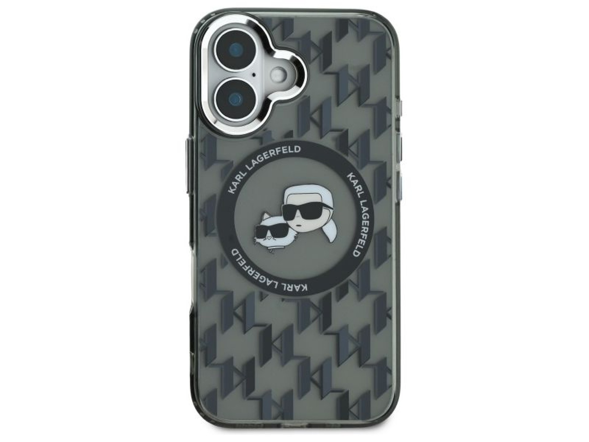 Funda para iPhone 16 Karl Lagerfeld IML Monogram Karl & Choupette Head MagSafe - Negra