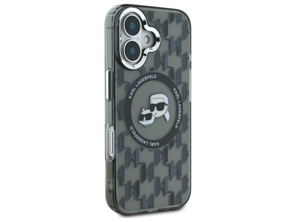 Funda para iPhone 16 Karl Lagerfeld IML Monogram Karl & Choupette Head MagSafe - Negra