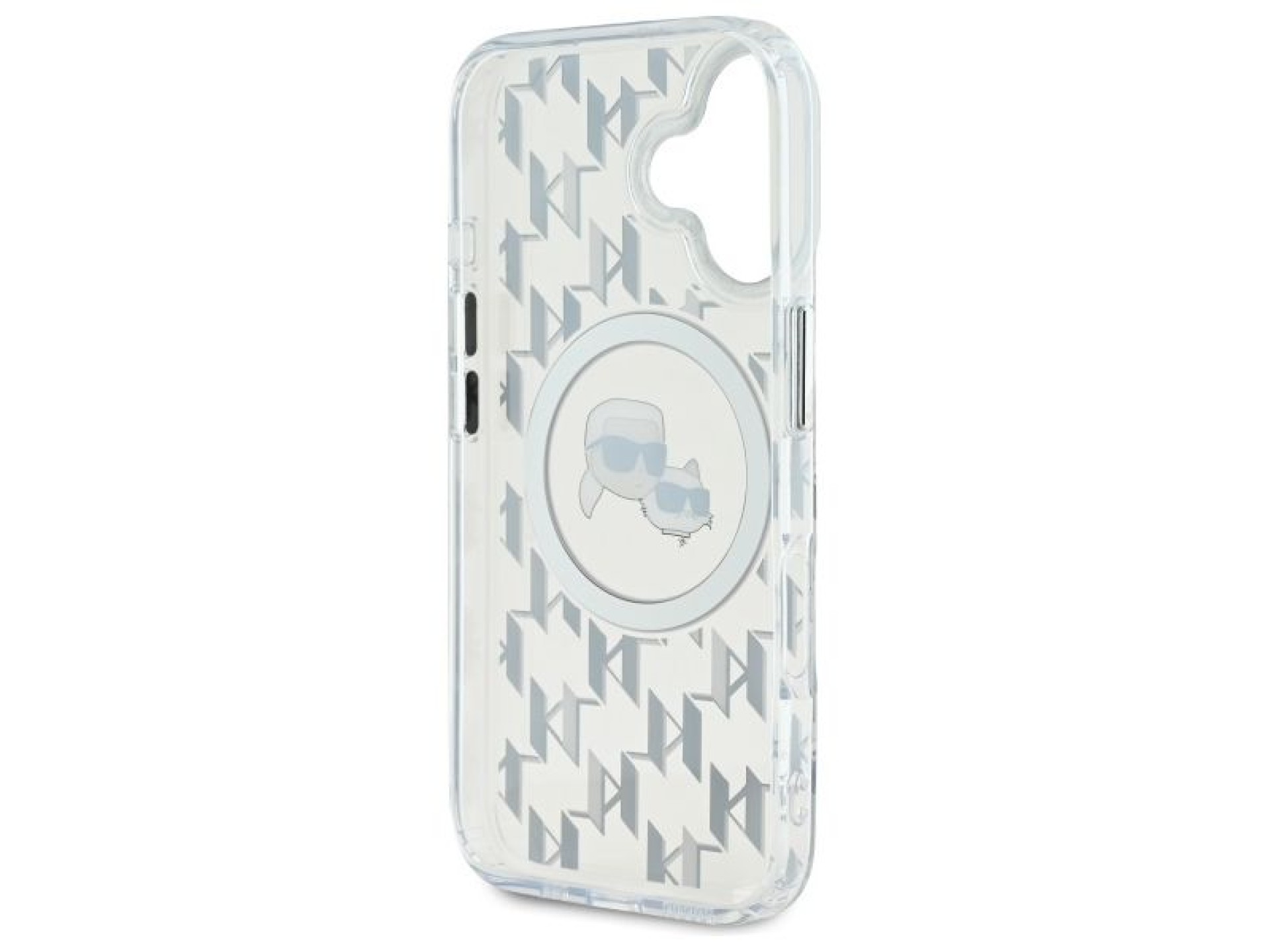 Capa MagSafe para iPhone 16 com monograma Karl Lagerfeld IML e cabeça de Karl & Choupette - Transpar