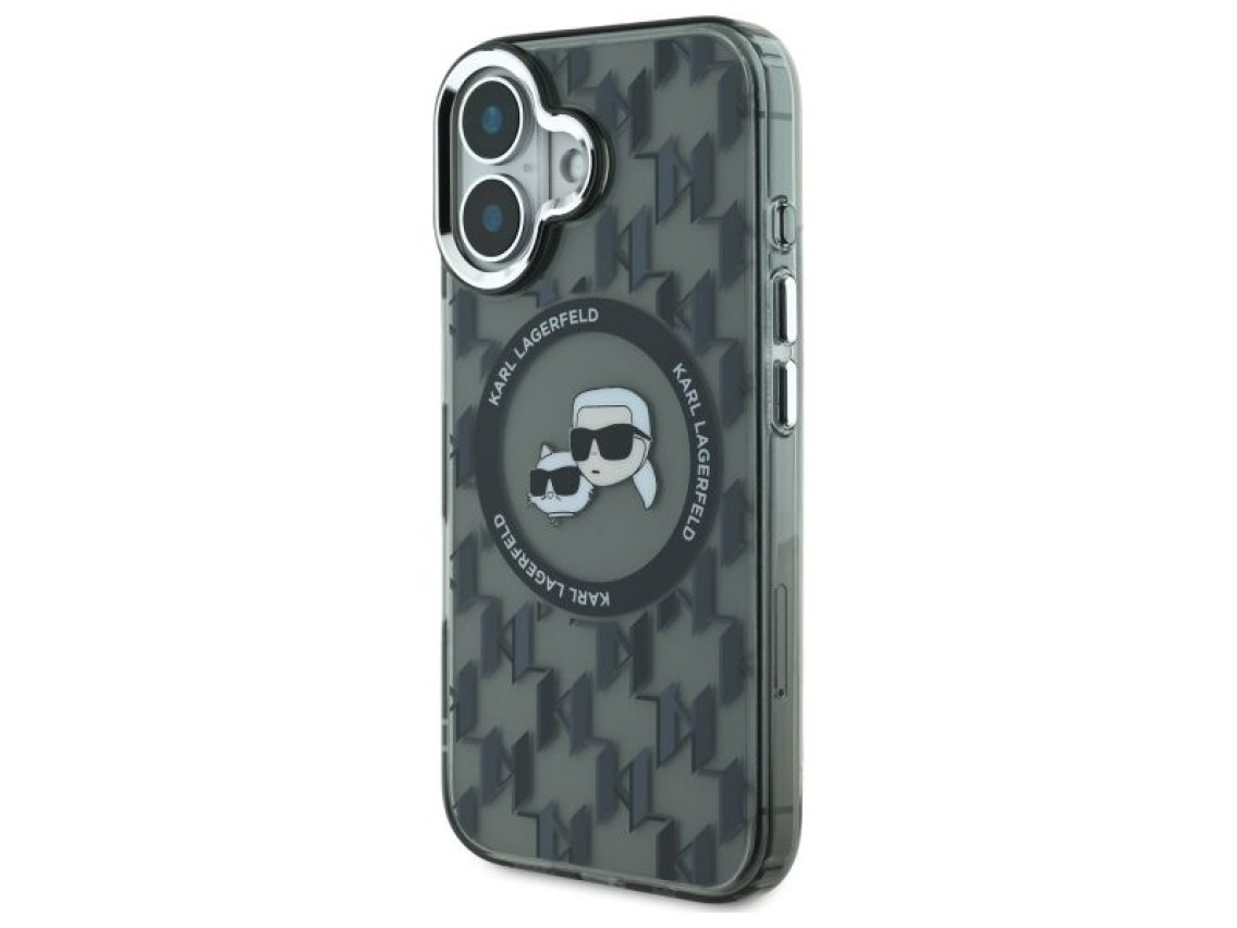 Funda para iPhone 16 Karl Lagerfeld IML Monogram Karl & Choupette Head MagSafe - Negra