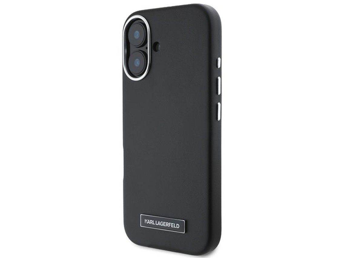 Capa MagSafe Karl Lagerfeld FW com placa de metal para iPhone 16 Plus - Preta
