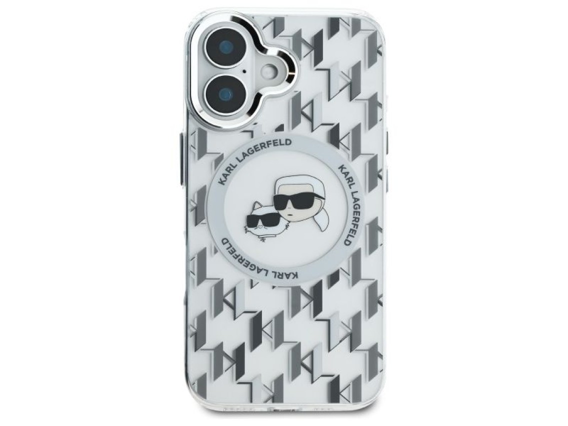 Capa MagSafe para iPhone 16 com monograma Karl Lagerfeld IML e cabeça de Karl & Choupette - Transpar
