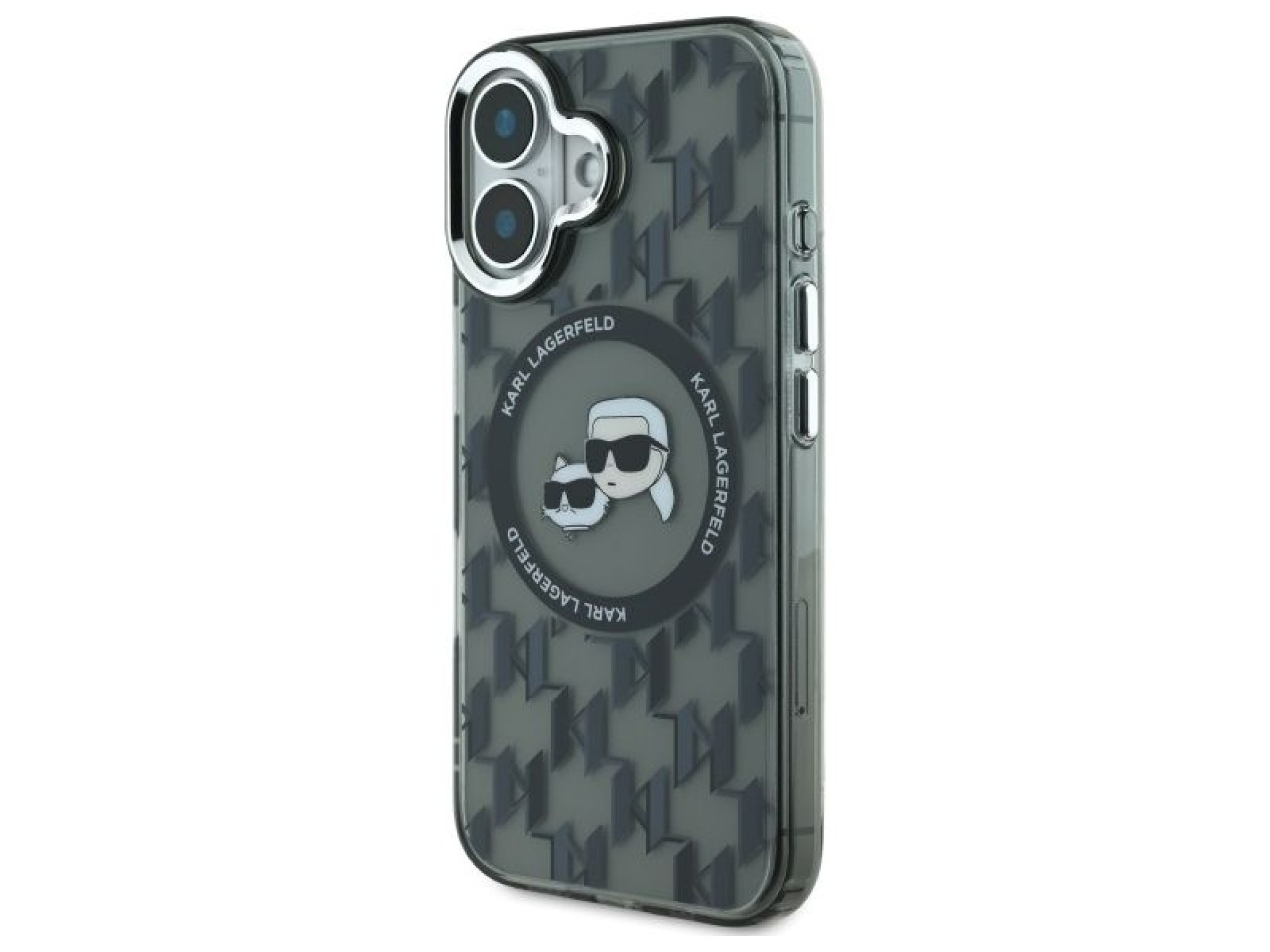 Funda para iPhone 16 Karl Lagerfeld IML Monogram Karl & Choupette Head MagSafe - Negra