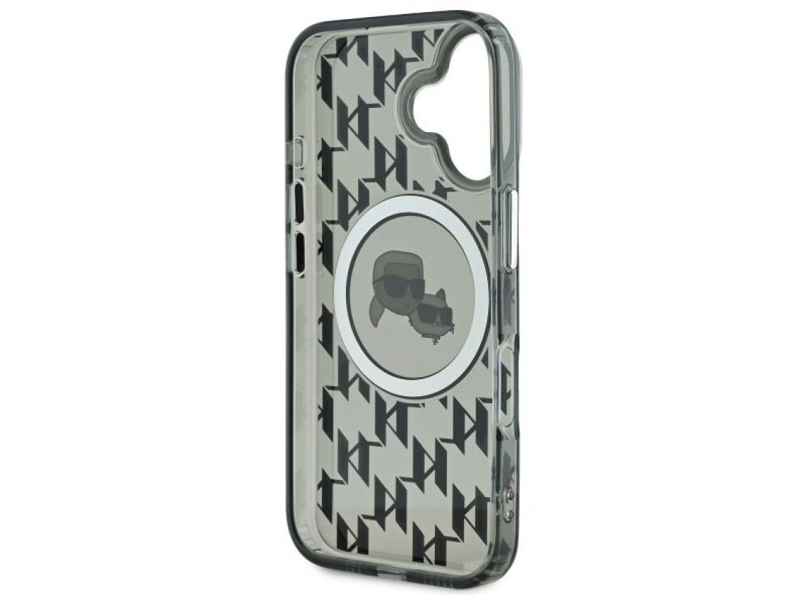 Funda para iPhone 16 Karl Lagerfeld IML Monogram Karl & Choupette Head MagSafe - Negra