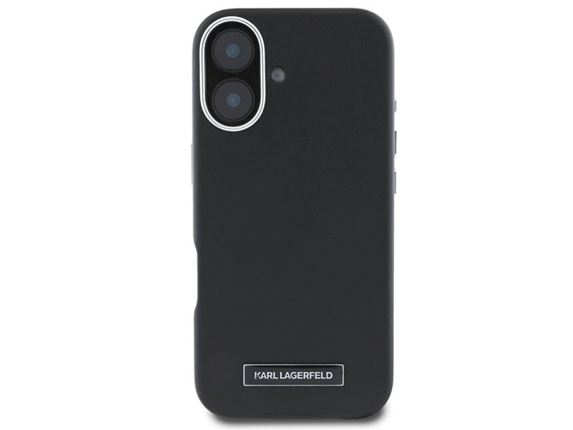 Capa MagSafe Karl Lagerfeld FW com placa de metal para iPhone 16 Plus - Preta