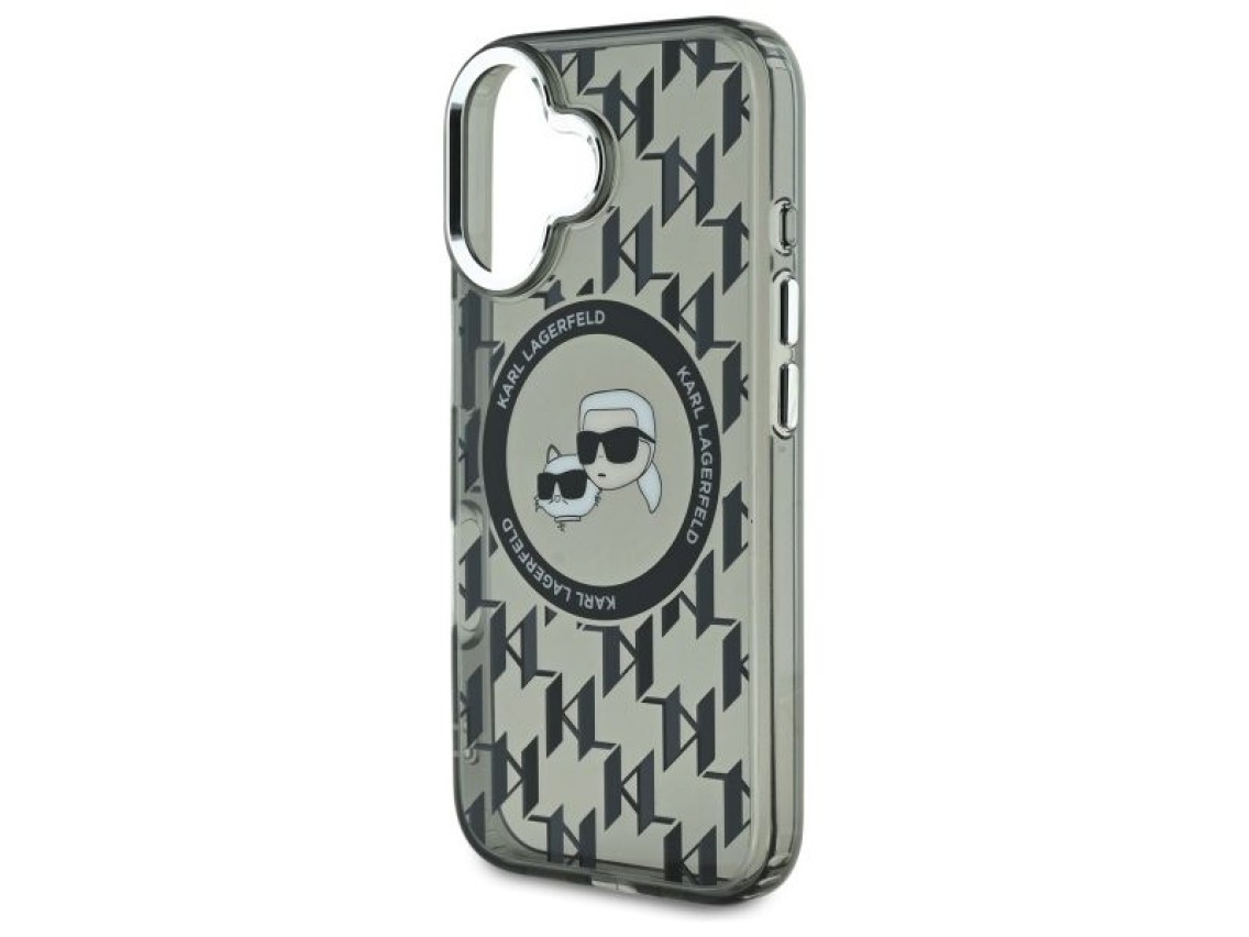 Funda para iPhone 16 Karl Lagerfeld IML Monogram Karl & Choupette Head MagSafe - Negra