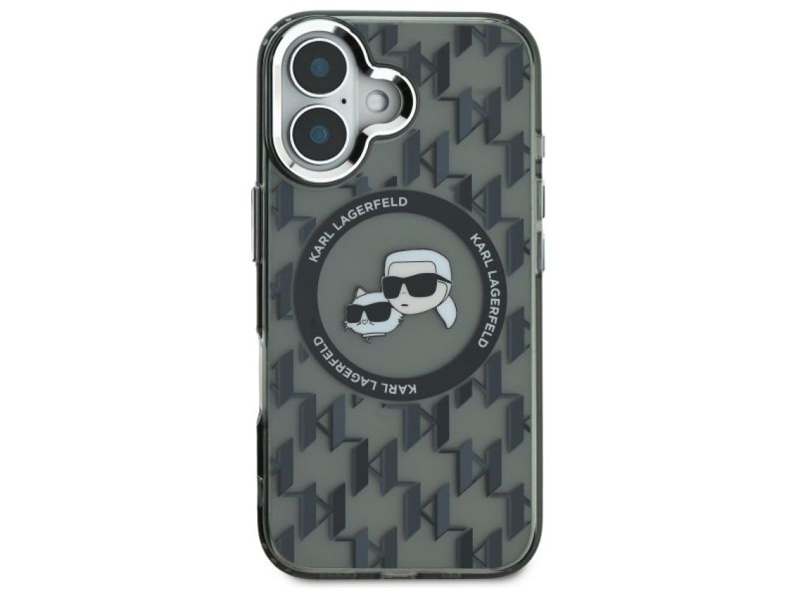 Funda para iPhone 16 Karl Lagerfeld IML Monogram Karl & Choupette Head MagSafe - Negra