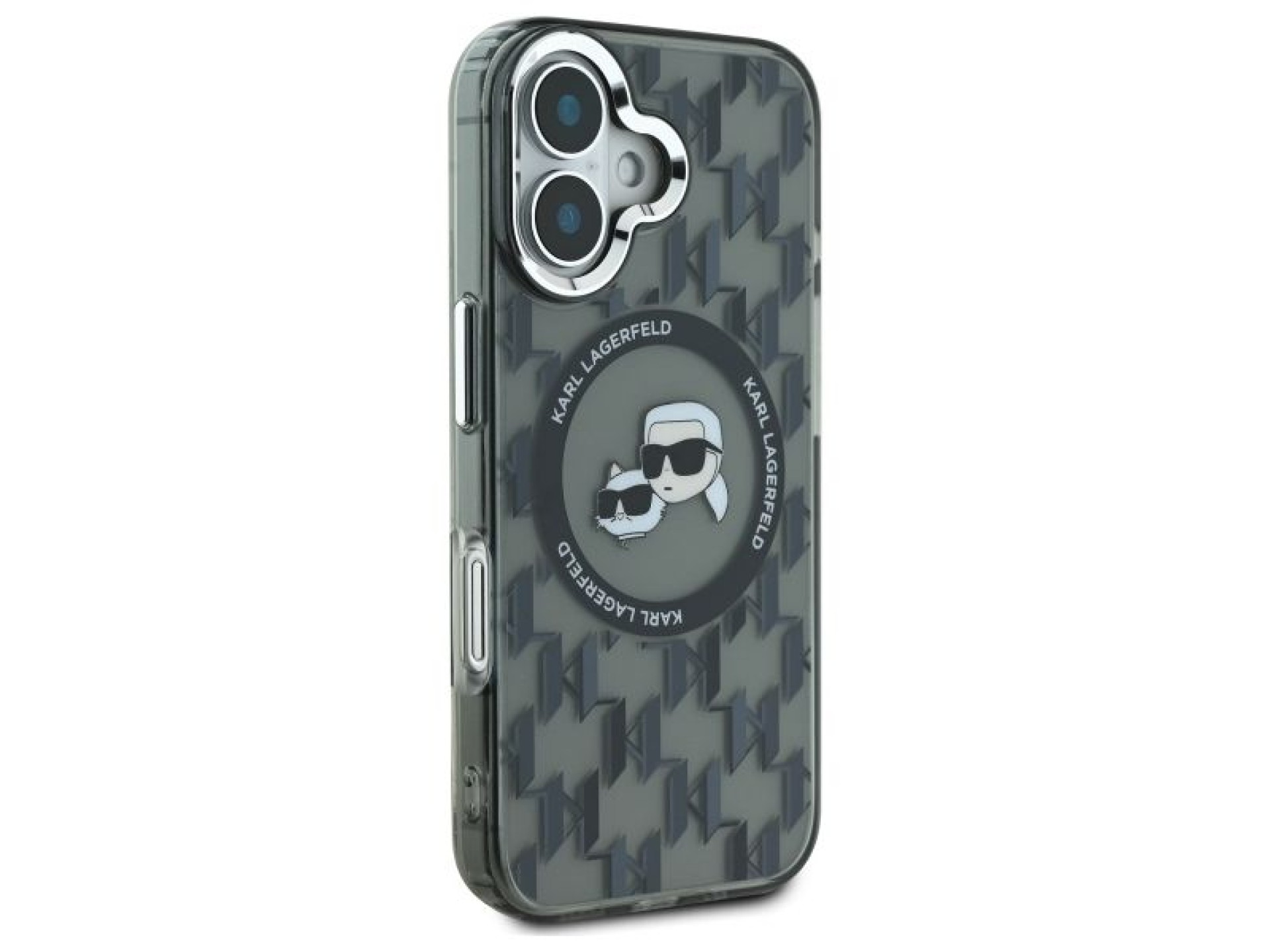 Funda para iPhone 16 Karl Lagerfeld IML Monogram Karl & Choupette Head MagSafe - Negra