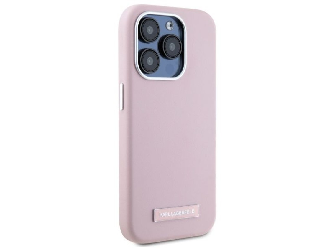 Capa Karl Lagerfeld FW Metal Plate MagSafe para iPhone 15 Pro - Rosa