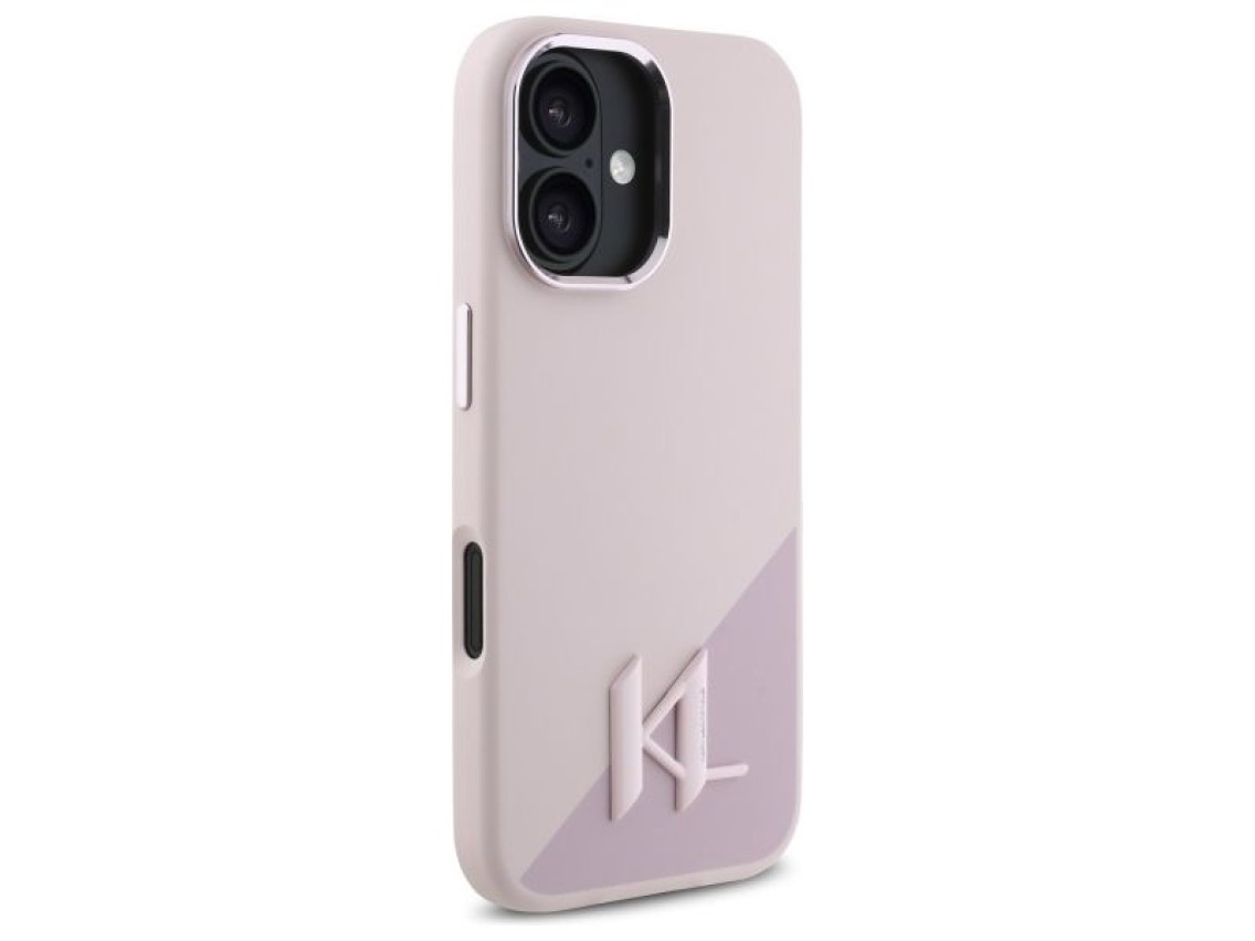 Funda Karl Lagerfeld de silicona Shadow Metal Initial MagSafe para iPhone 16 - Rosa