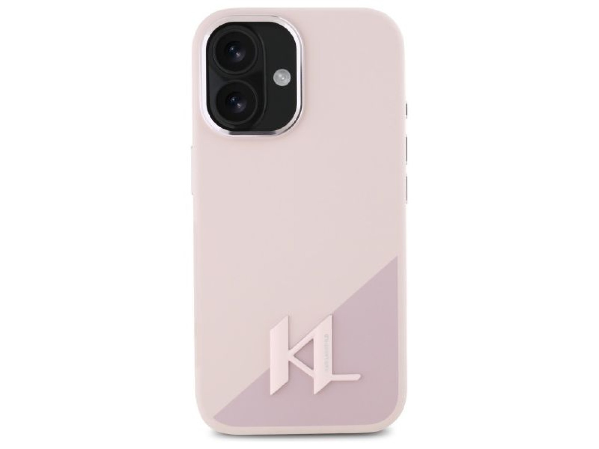 Funda Karl Lagerfeld de silicona Shadow Metal Initial MagSafe para iPhone 16 - Rosa