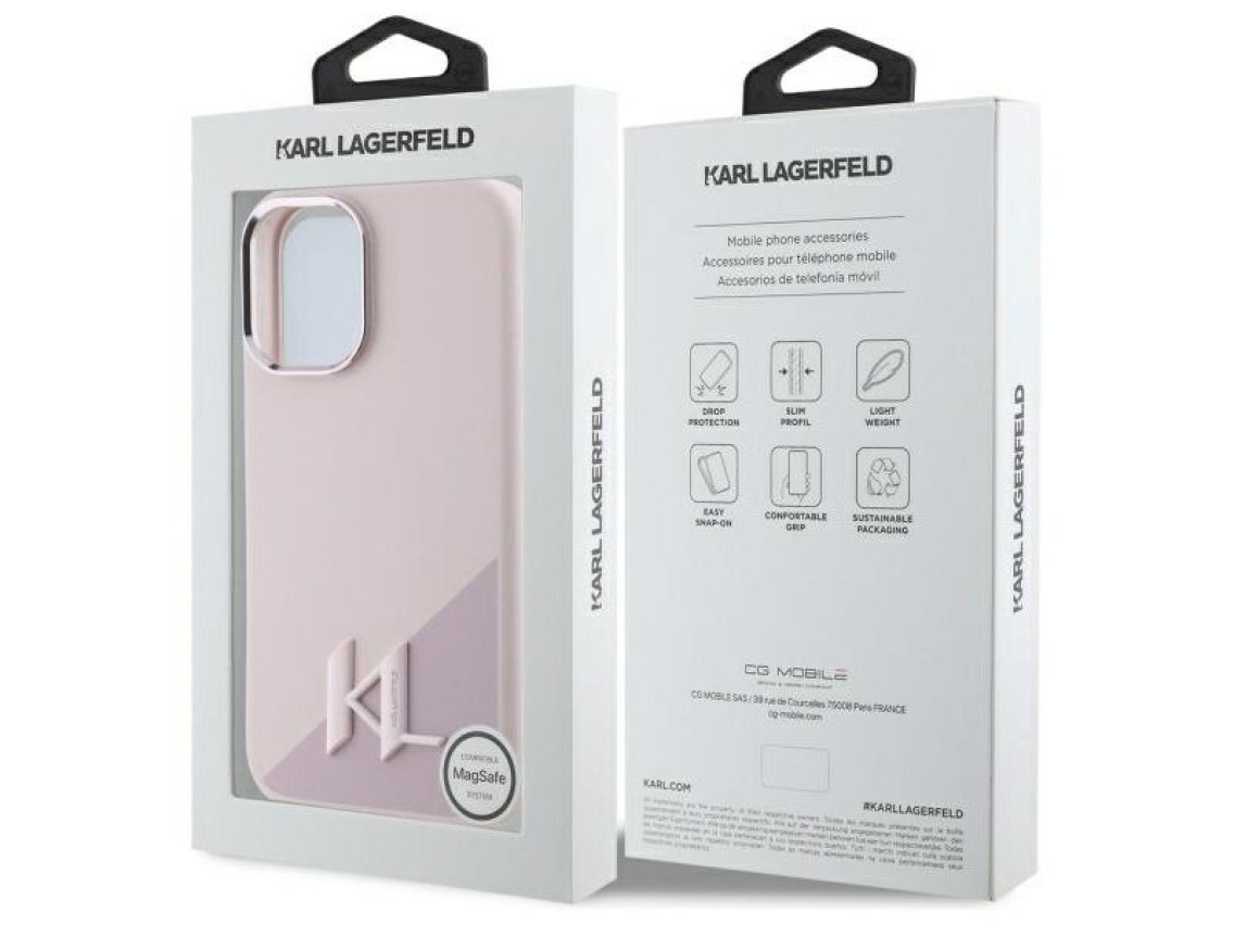 Funda Karl Lagerfeld de silicona Shadow Metal Initial MagSafe para iPhone 16 - Rosa