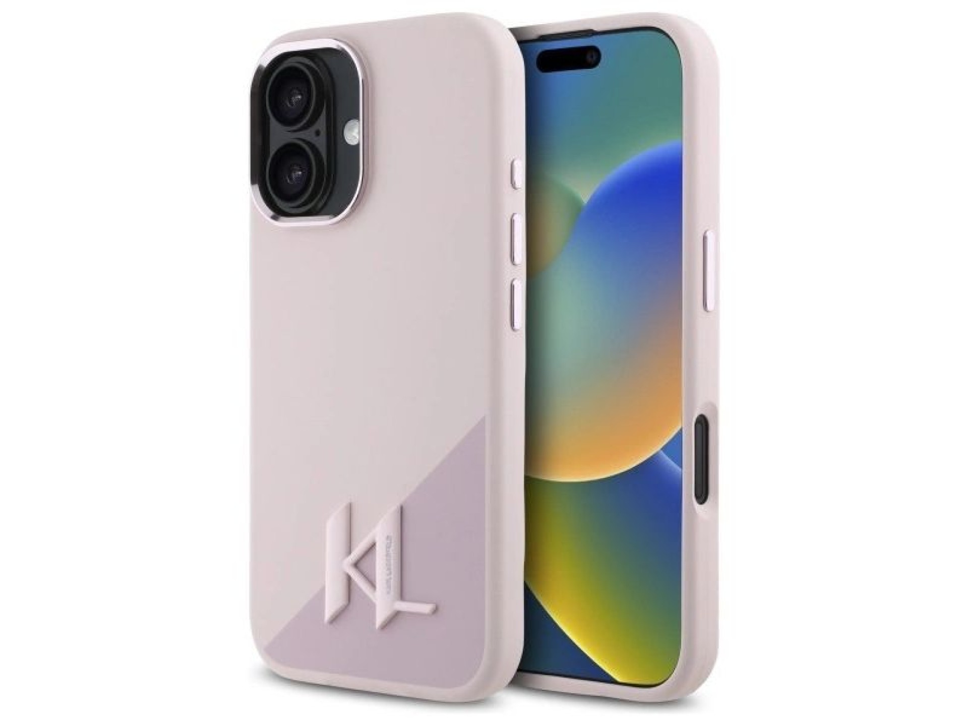 Funda Karl Lagerfeld de silicona Shadow Metal Initial MagSafe para iPhone 16 - Rosa