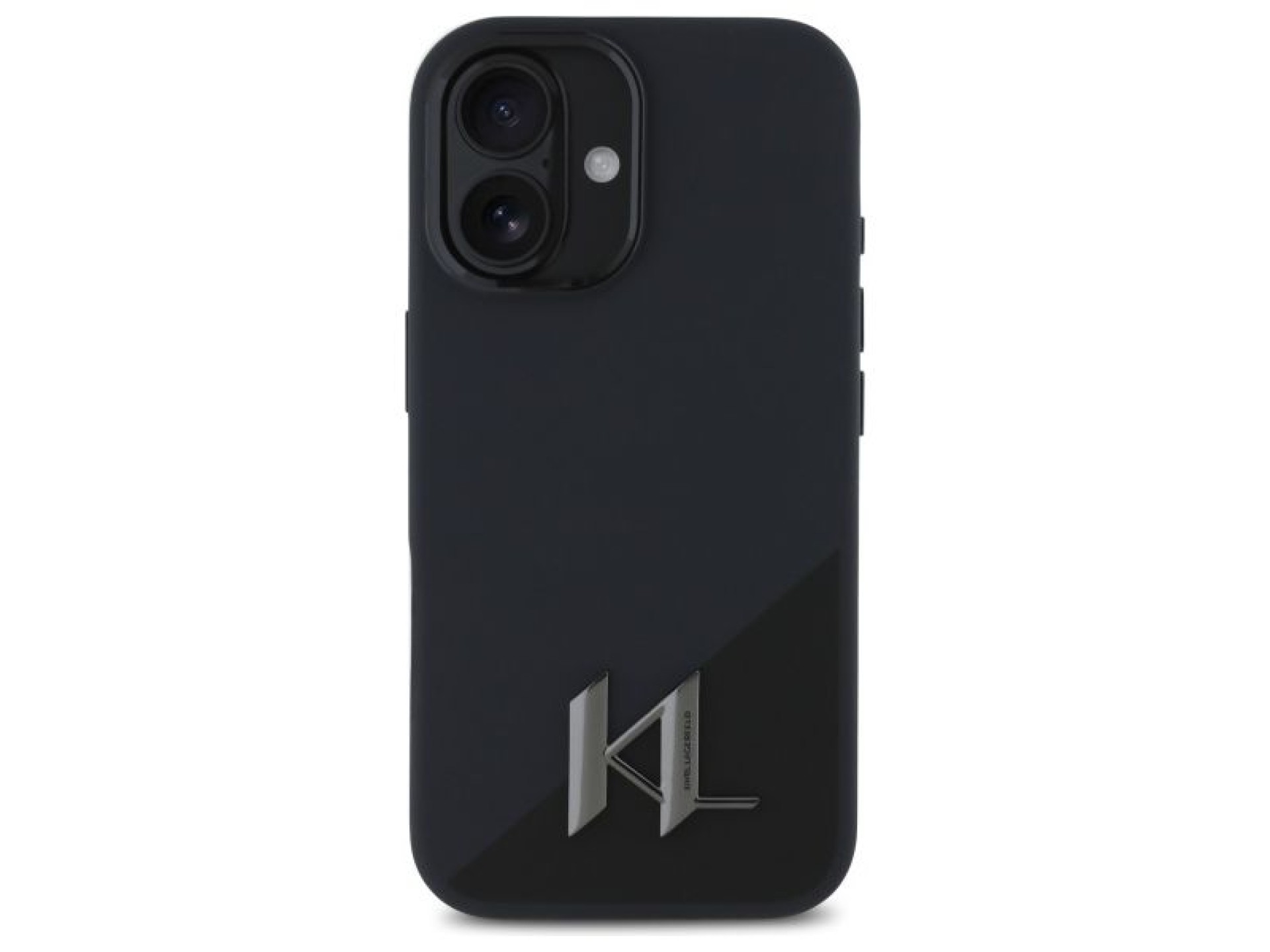Capa para iPhone 16 com MagSafe, inicial metálica e sombra de silicone Karl Lagerfeld - Preta