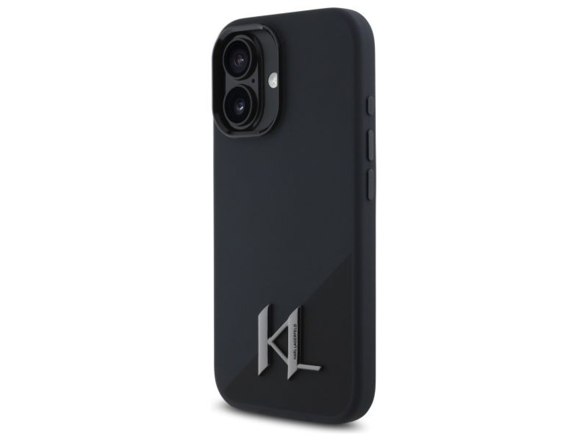 Capa para iPhone 16 com MagSafe, inicial metálica e sombra de silicone Karl Lagerfeld - Preta