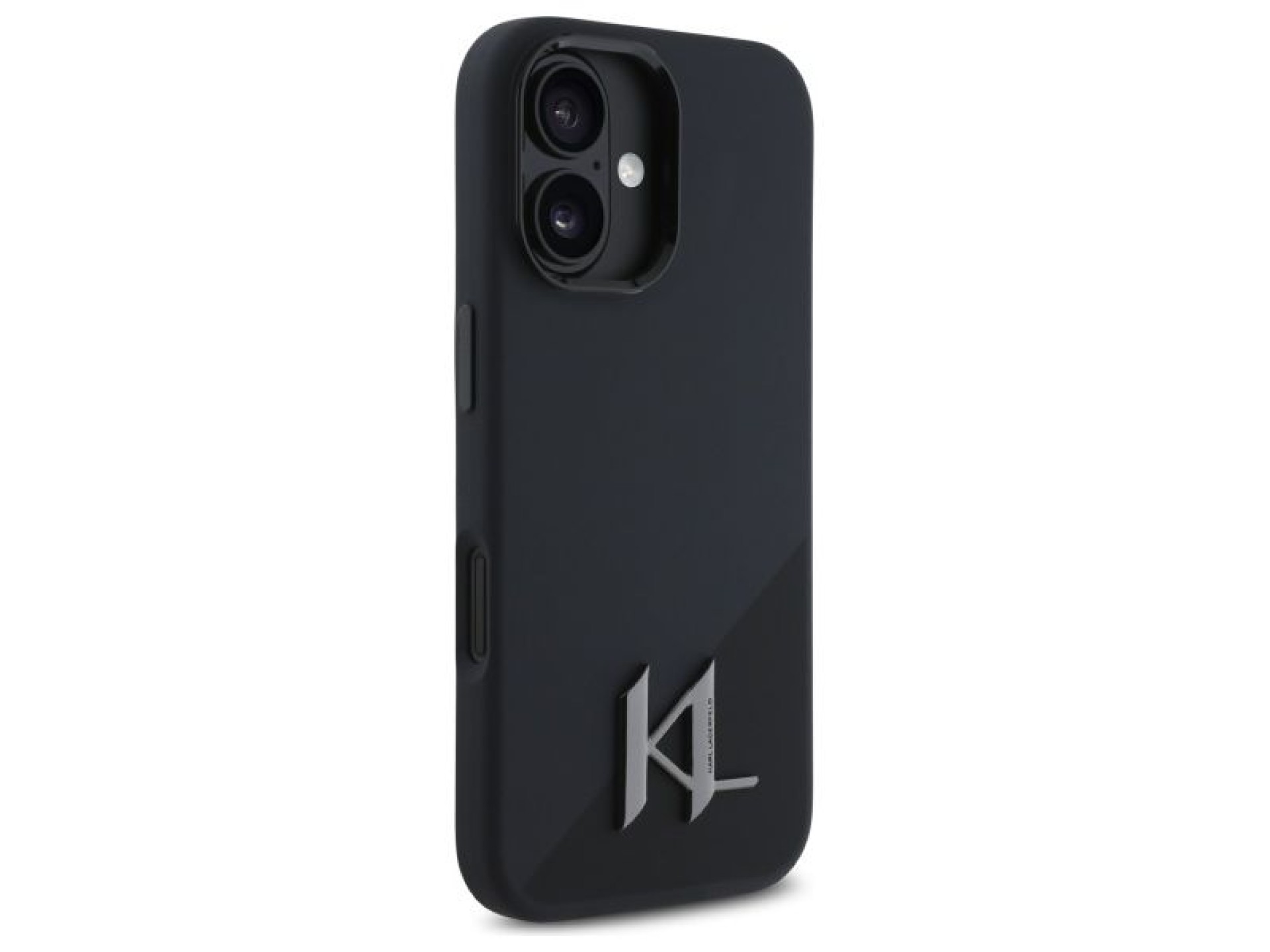 Capa para iPhone 16 com MagSafe, inicial metálica e sombra de silicone Karl Lagerfeld - Preta