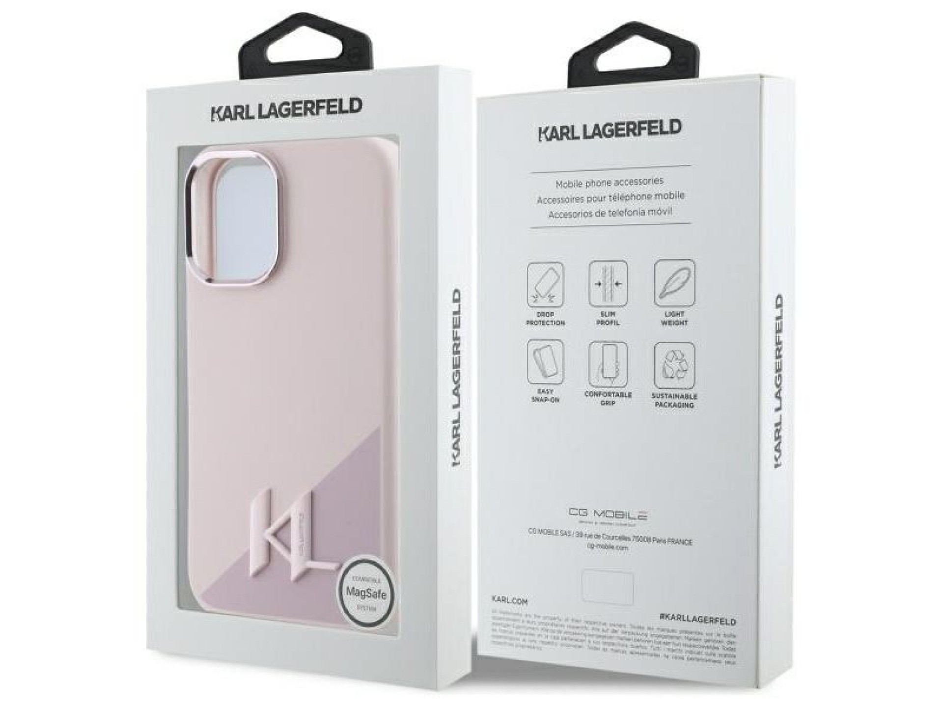 Funda Karl Lagerfeld de silicona Shadow Metal Initial MagSafe para iPhone 16 - Rosa